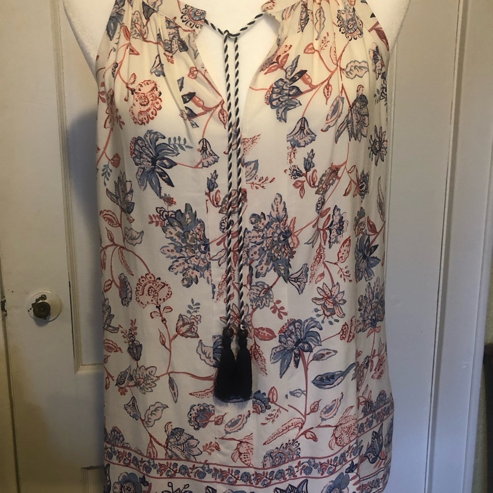Breezy Floral Sleeveless Top with Tassel Tie